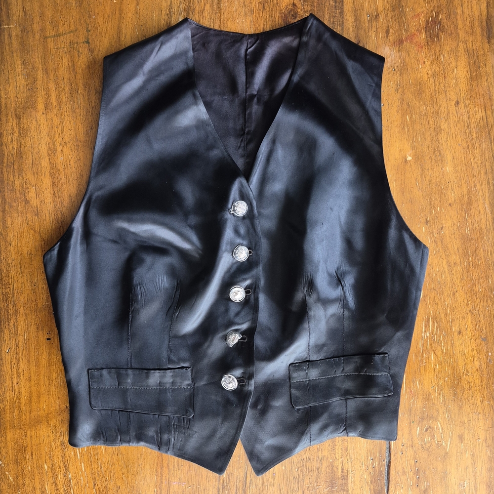 Vintage Black Silk Look Vest 1990s Minimalist Chic Sleeveless Top - Picture 3 of 8